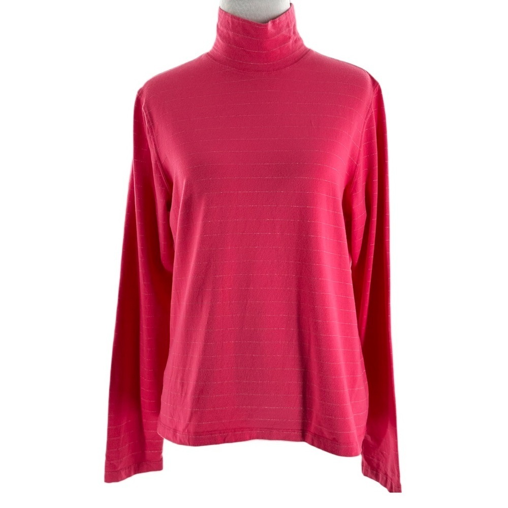 Talbots turtleneck top size L pink shimmer stripe long sleeve stretch 90s Y2K - Picture 10 of 10